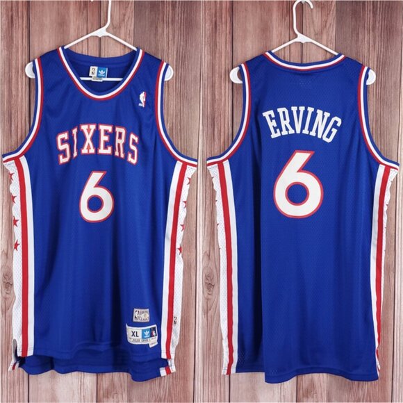 *FLAWS* Adidas Mens XL Julius Erving #6 76ers NBA Hardwood Classics Jersey - Picture 1 of 16
